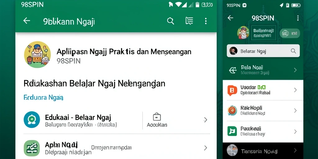 Antarmuka aplikasi 98SPIN untuk belajar ngaji yang menarik.