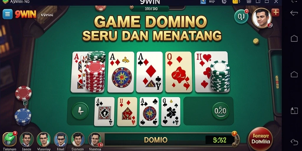 Antarmuka menarik dari game Domino 9WIN yang mendebarkan.
