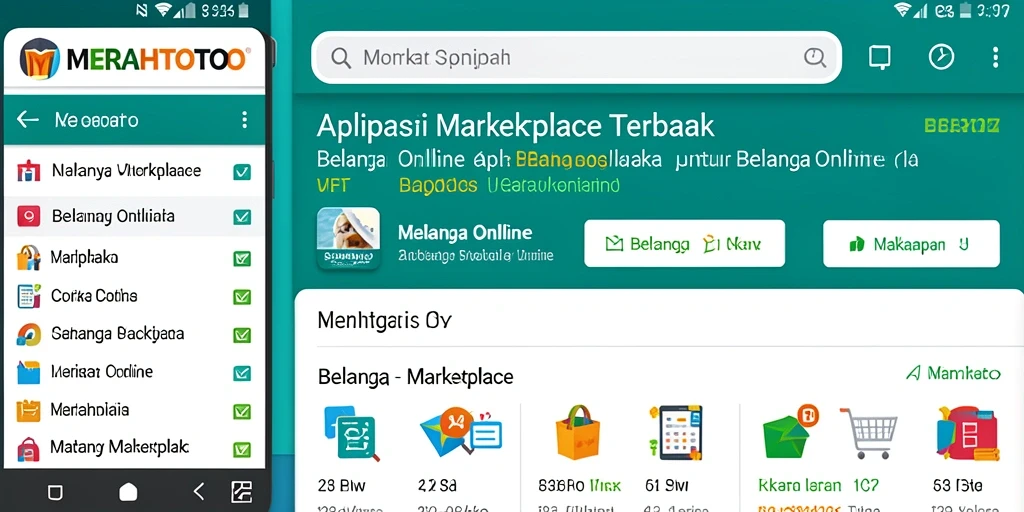 Screenshot antarmuka MERAHTOTO menunjukkan kemudahan navigasi aplikasi Marketplace.