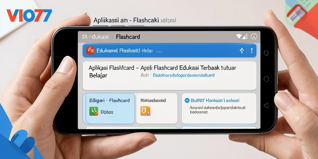 Antarmuka VIO77 menampilkan desain flashcard yang menarik dan interaktif.
